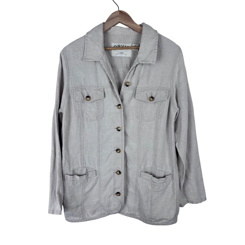 Orvis Size 10 100% Linen Chore Safari Jacket Beige Tan Four Pocket Lightweight